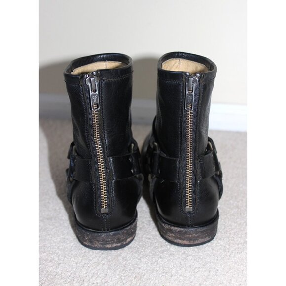 FRYE Phillip Harness Genuine Leather Back Zip Short Boots in Black, Size 7 - Picture 3 of 13